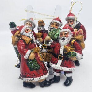 Vintage Old World Santa Claus Plastic Molded Christmas Ornaments Lot of 5 3.75"